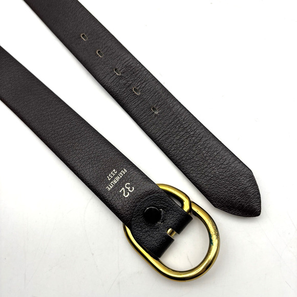 Vintage 70s Black Featherlite Leather Belt with Solid Brass Slide Buckle 31-34" - Picture 11 of 15